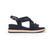 Zwarte Leren Sleehak Sandalen Gabor , Black , Dames