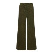 Corduroy Wide-Leg Trousers with Pockets Massimo Alba , Green , Dames