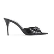 Zwarte Leren Pantoffels Verhogen Stijl Saint Laurent , Black , Dames