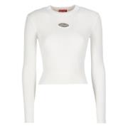 Geribbelde Viscose Sweater met Metalen Logo Diesel , White , Dames