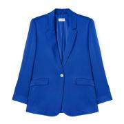 Satin Oversized Blazer met Juweelknoop Motivi , Blue , Dames