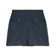 Denim Minirok met Plooi Motivi , Blue , Dames