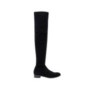 Zwarte Stretch Suède Overknee Laarzen Parallele , Black , Dames