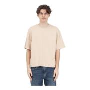 Beige T-shirt met Gestikt Logo Garment Workshop , Beige , Heren