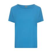 Zijden Blauwe T-shirt met Ronde Hals Her Shirt , Blue , Dames