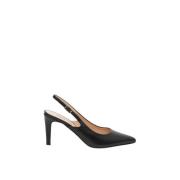 Zwarte leren slingback hakken Parallele , Black , Dames