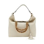 Bamboe Leren Tas Biagini , Beige , Dames