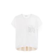 Gestreept T-shirt met Strass Zak Motivi , White , Dames