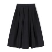 Katoenen Poplin Rok met Plooien Motivi , Black , Dames