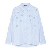 Gestreepte Blouse met Borduurwerk Fiorella Rubino , Blue , Dames