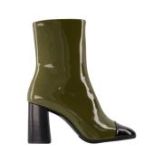 Khaki/Zwart Lakleren Puntige Neus Laarzen Carel , Green , Dames