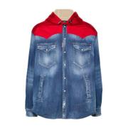 Blauwe Denim Hoodie Jas Dsquared2 , Blue , Heren