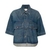 Blauwe Denim Overhemd Puntkraag Khaite , Blue , Dames