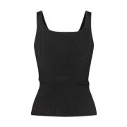 Zwarte Gebreide Tanktop met Sculptuureffect Mugler , Black , Dames