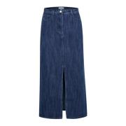 Klassieke Denim Rok met Voor Split Soaked in Luxury , Blue , Dames