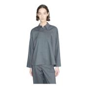 Grijze Blouse met Kraag en Splitten Odeeh , Gray , Dames