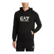 Trekkoord Hoodie Logo Patroon Effen Emporio Armani EA7 , Black , Heren