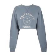 Blauw Wit Cropped Crewneck Sweatshirt Golden Goose , Blue , Dames