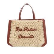 Leren en Raffia Handtas Rue Madame , Beige , Dames