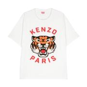 Lucky Tiger Geborduurde T-shirts en Polos Kenzo , White , Heren