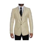 Beige Polka Dotted Slim Fit Blazer Dolce & Gabbana , Beige , Heren