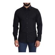 Zwart Slim Fit Katoenen Overhemd Dolce & Gabbana , Black , Heren