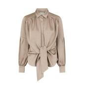 Satijnen Shirt Lange Mouw Elegant Neo Noir , Beige , Dames