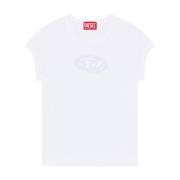 T-shirt met uitsnijding en logopatch Diesel , White , Dames