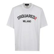 Katoenen Loose Fit Tee Shirt Dsquared2 , White , Heren