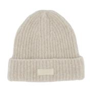 Geribbelde Wol Beanie met Logo Embleem Autry , Beige , Heren