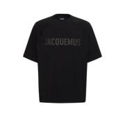 Zwarte Typo T-Shirt Oversize Ronde Hals Jacquemus , Black , Heren