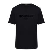 T-shirt met een fluwelen afwerking logo Moncler , Black , Heren