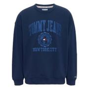 College Logo Reverse Slub Sweatshirt Hoodie Tommy Jeans , Blue , Heren