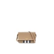 House Check Compact Leren Tas Burberry , Beige , Dames