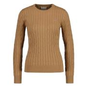 Stretch Cotton Cable Knit Crew Neck Sweater Gant , Brown , Dames