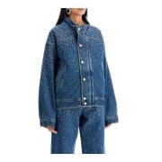 Rhinestone Denim Bomber Jacket Alessandra Rich , Blue , Dames