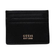 Zwarte Portemonnees met Metalen Logo Guess , Black , Heren