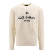 Gevlochten Wollen Trui met Logo Dolce & Gabbana , White , Heren