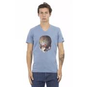 Lichtblauw V-hals T-shirt met voorprint Trussardi , Blue , Heren