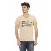 Beige V-hals Tee met Front Print Trussardi , Beige , Heren