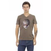 Bruine V-hals Tee met Front Print Trussardi , Brown , Heren