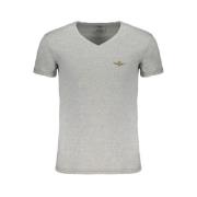 Grijze Katoenen V-Hals T-Shirt met Print Aeronautica Militare , Gray ,...