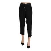 Hoge Taille Cropped Broek met Logo Guess , Black , Dames