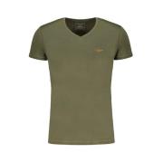 Groene Katoenen V-Hals T-Shirt met Print Aeronautica Militare , Green ...