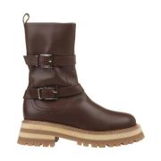 Bruine Leren Biker Boots Ermanno Scervino , Brown , Dames