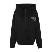 Zwarte Logo Zip Hoodie Y-3 , Black , Dames