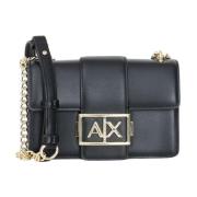 Zwarte schoudertas met metalen logo Armani Exchange , Black , Dames