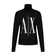 Zwarte Wollen Sweatshirt Aw24 Polo Hals Armani Exchange , Black , Dame...