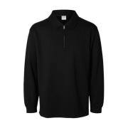 Zachte Polo Zip Sweatshirt Selected Homme , Black , Heren