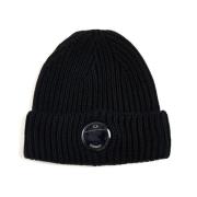 Zwarte Geribbelde Wollen Beanie Hoed C.p. Company , Black , Heren